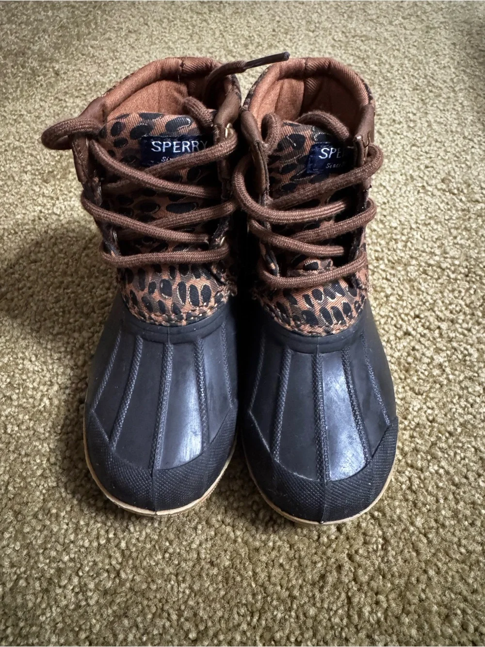 Sperry Kids Leopard-Print Rain Boots with Black Waterproof Lower